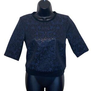 Simply Vera Wang Women’s Blouse Navy Blue Brocade Crop Top - Size: XS